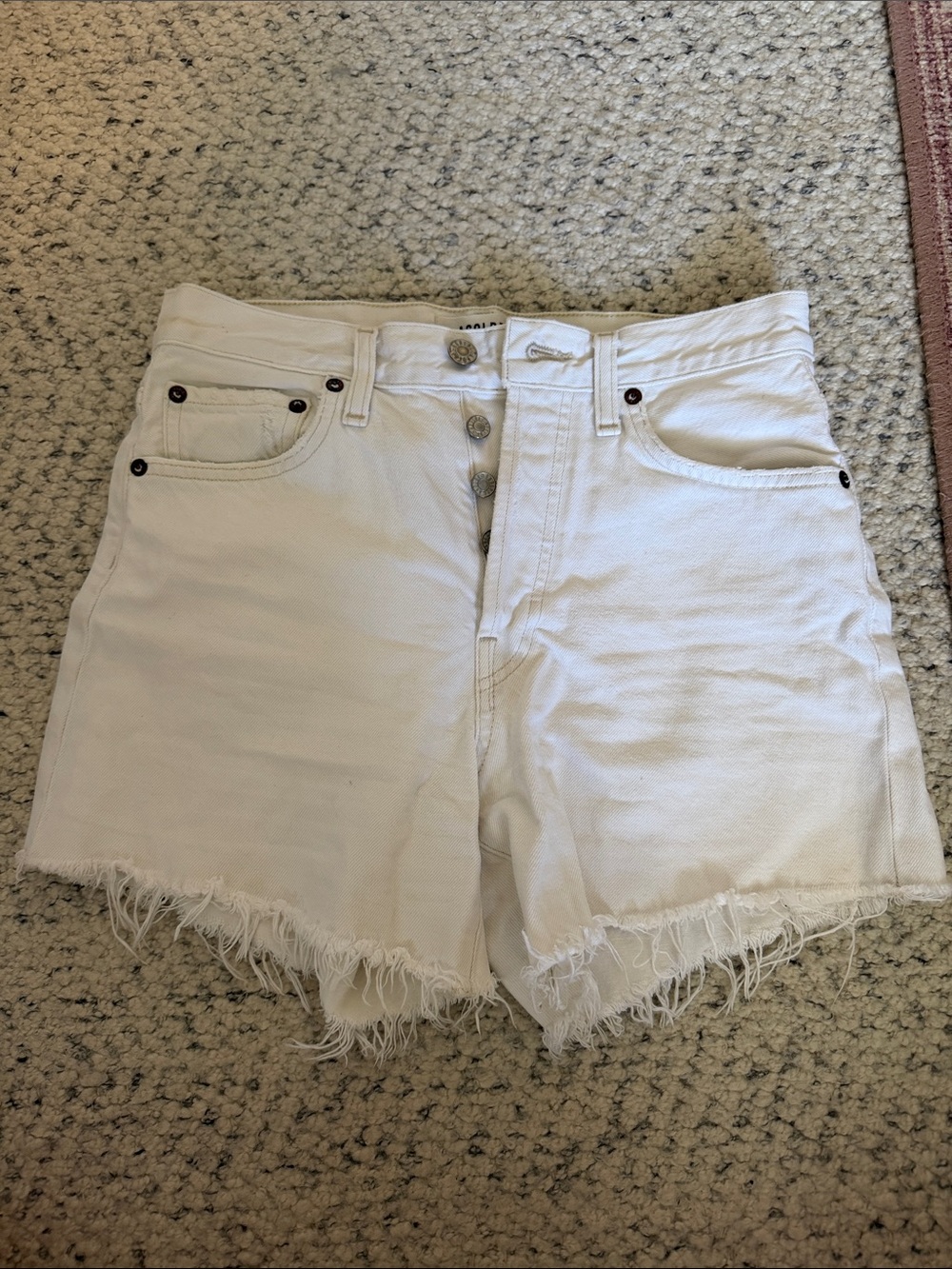 Agolde White High-Waist Frayed Hem Denim Shorts